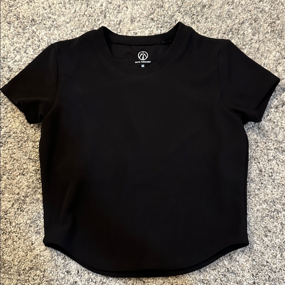 Black Short Sleeve Ribbed T-Shirt - Size Medium - Built in bra